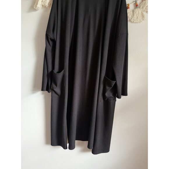 Carly Jean Los Angeles Ribbed Knit Black Open Front Longline Cardigan Lounge XXL - Picture 4 of 10